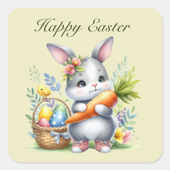 Cute Happy Easter bunny Square Sticker (Front)