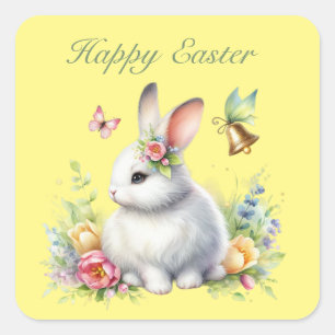 Cute Happy Easter bunny Square Sticker