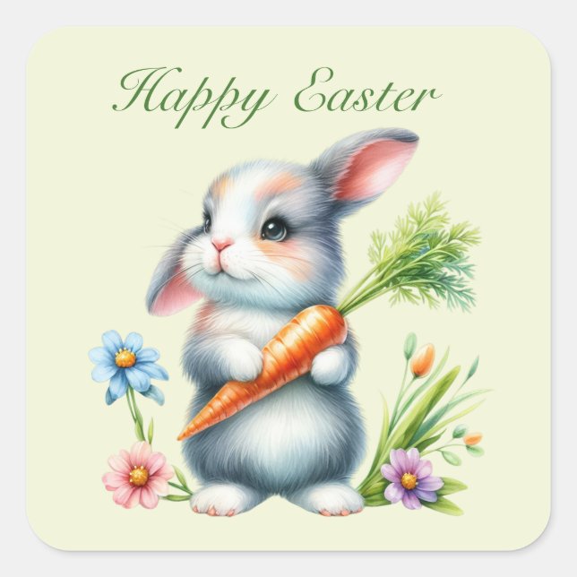 Cute Happy Easter bunny  Square Sticker (Front)