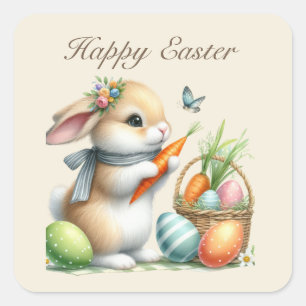 Cute Happy Easter bunny Square Sticker