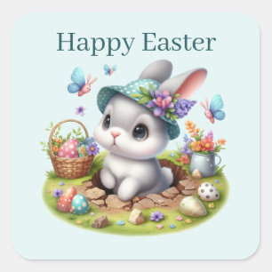 Cute Happy Easter bunny  Square Sticker