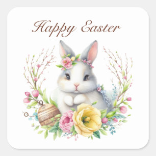 Cute Happy Easter bunny Square Sticker