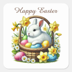 Cute Happy Easter bunny Square Sticker