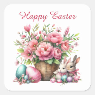 Cute Happy Easter bunny watercolor  Square Sticker