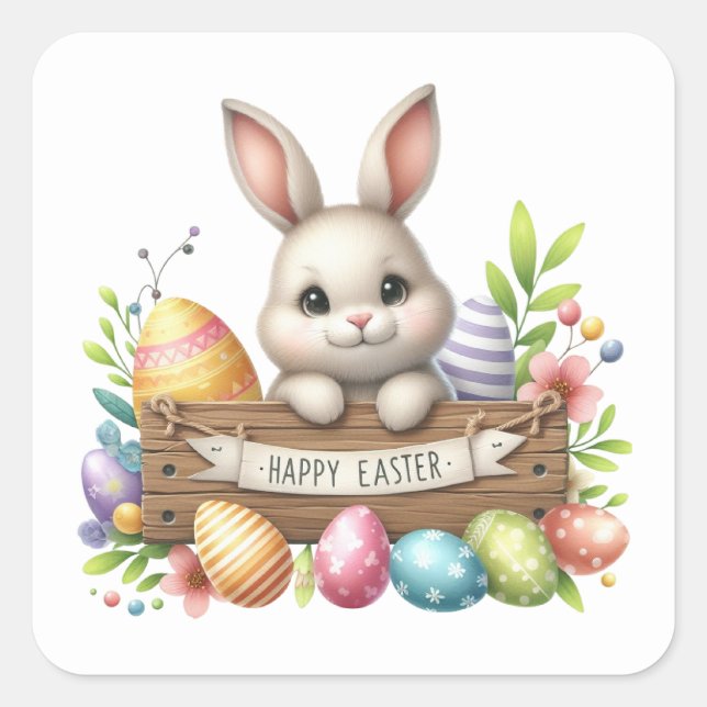 Cute Happy Easter bunny watercolor  Square Sticker (Front)