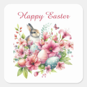 Cute Happy Easter bunny watercolor  Square Sticker