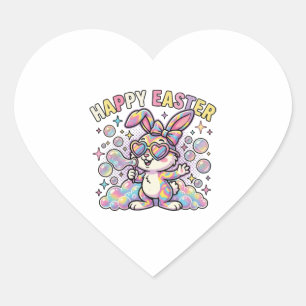 Cute Happy Easter Bunny with Spring Vibes Heart Sticker