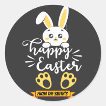 Cute Happy Easter Bunny with Yellow Paw Prints 