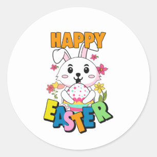 Cute Happy Easter bunny word art  Classic Round Sticker