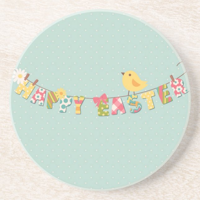 Cute Happy Easter Card Coaster (Front)