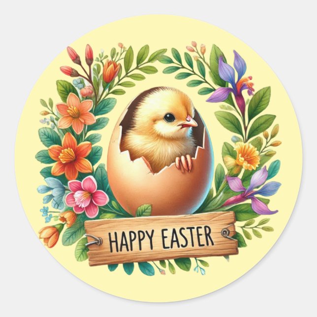 Cute Happy Easter chick  Classic Round Sticker (Front)