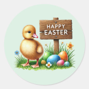 Cute Happy Easter chick  Classic Round Sticker