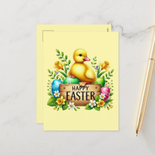 Cute Happy Easter chick  Holiday Postcard