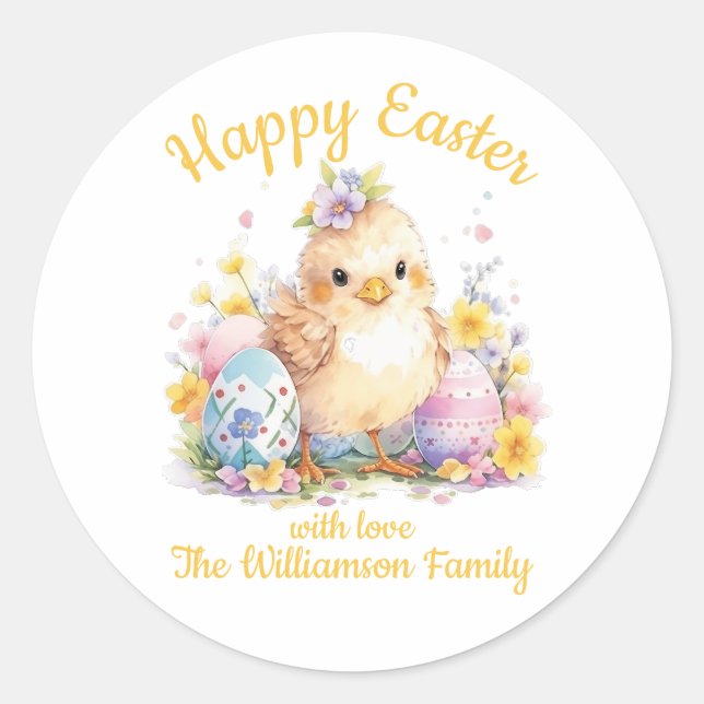 Cute Happy Easter Chick Yellow Classic Round Sticker (Front)