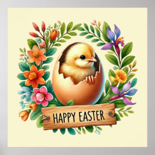Cute Happy Easter chicks  Poster