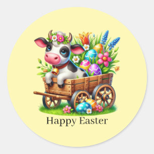 Cute Happy Easter cow  Classic Round Sticker