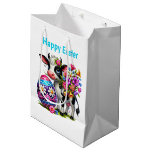 Cute Happy Easter cow customizable Medium  Gift Bag