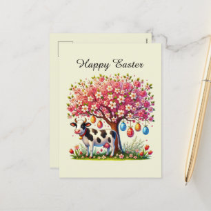 Cute Happy Easter cow farm animal  Holiday Postcard