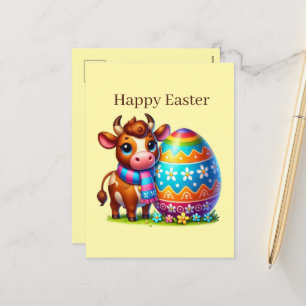 Cute Happy Easter cow farm animal  Holiday Postcard