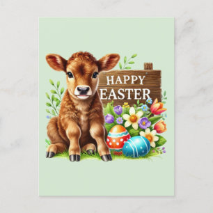 Cute Happy Easter cow Holiday Postcard