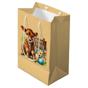 Cute Happy Easter cow Medium Gift Bag