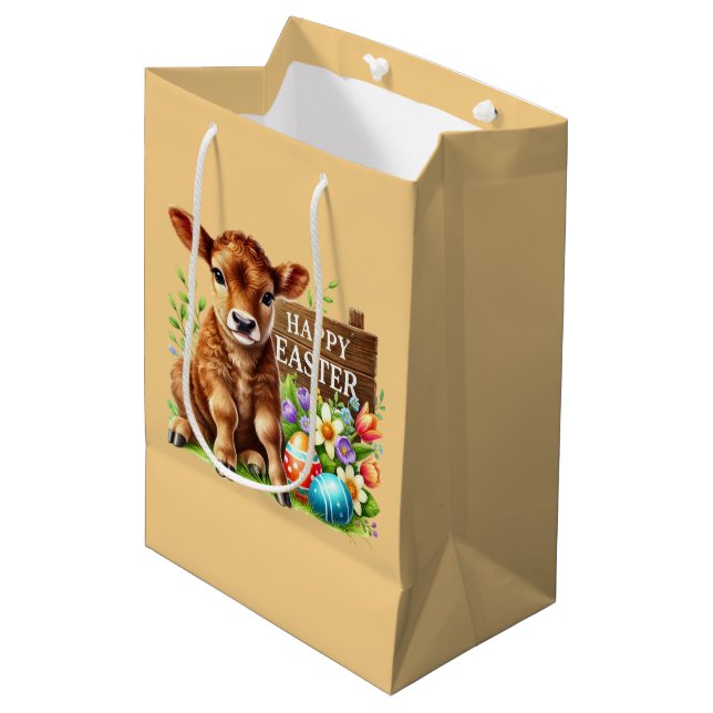 Cute Happy Easter cow Medium Gift Bag (Front Angled)