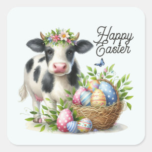 Cute Happy Easter cow watercolor Square Sticker