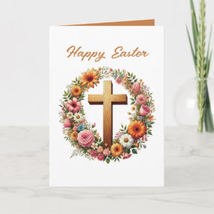 Cute Happy Easter Cross add message inside Holiday Card