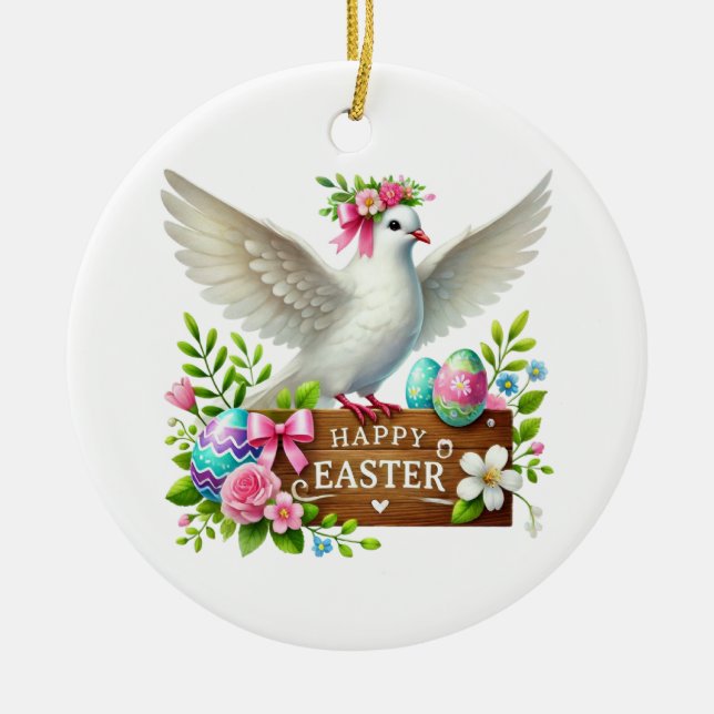 Cute Happy Easter customizable  Ceramic Tree Decoration (Front)