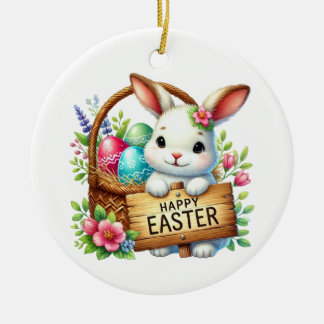Cute Happy Easter customizable  Ceramic Tree Decoration
