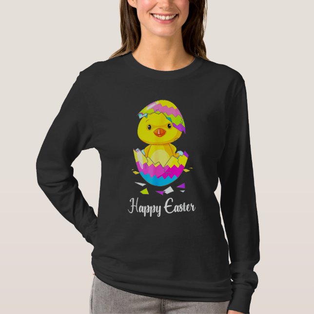 Cute Happy Easter Day 2021 Chick With Easter Egg B T-Shirt (Front)