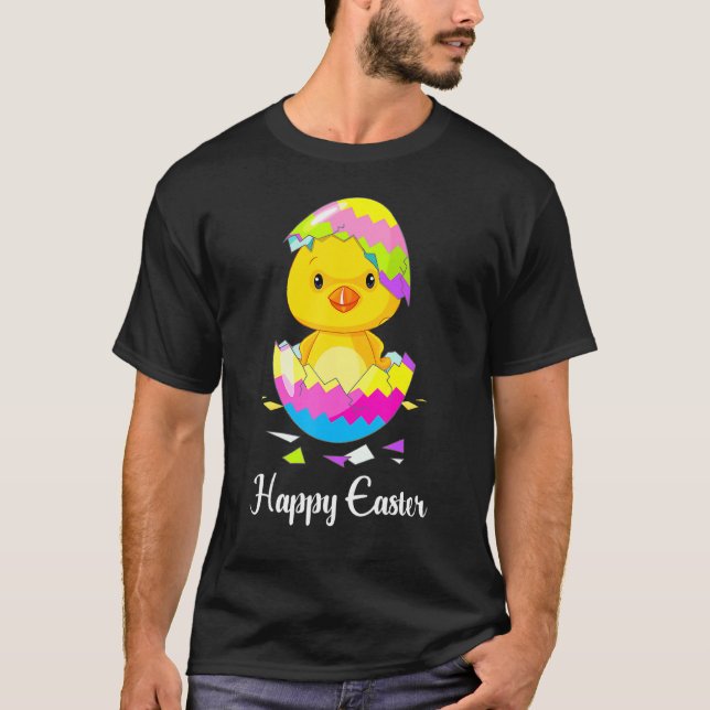 Cute Happy Easter Day 2021 Chick With Easter Egg B T-Shirt (Front)