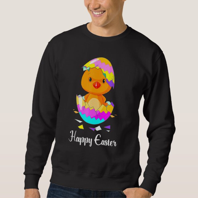 Cute Happy Easter Day 2022 Chick With Easter Egg B Sweatshirt (Front)