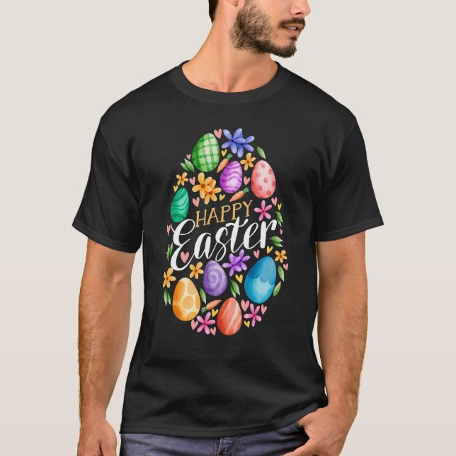 Cute Happy Easter Day Easter Eggs Bunny Rabbit Eas T-Shirt (Front)