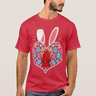 Cute Happy Easter Day Heart Bunny Firefighter Eggs T-Shirt