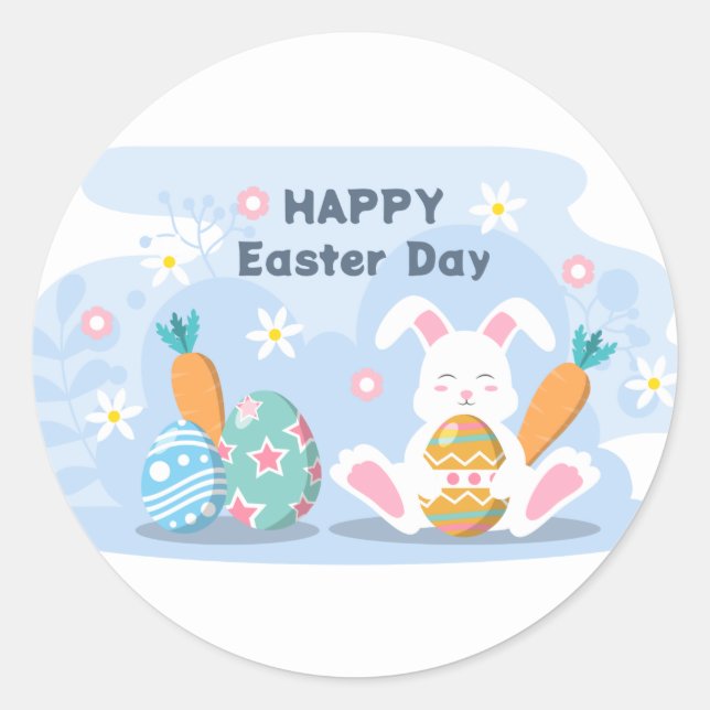 cute Happy Easter Day Holiday Classic Round Sticker (Front)