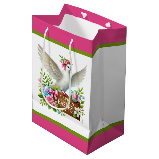 Cute Happy Easter dove Medium Gift Bag (Front Angled)