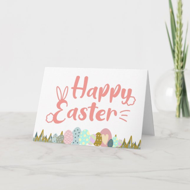Cute Happy Easter Eggs Card (Front)