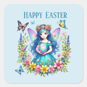 Cute Happy Easter fairy add message Square Sticker