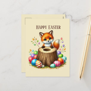 Cute Happy Easter fox add message Holiday Postcard
