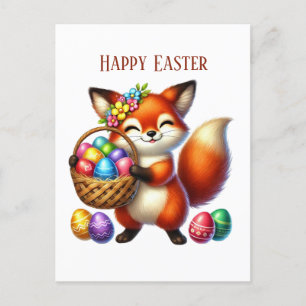 Cute Happy Easter fox add message Holiday Postcard