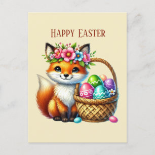 Cute Happy Easter fox add message Holiday Postcard