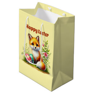 Cute Happy Easter fox bunny kids  Medium Gift Bag