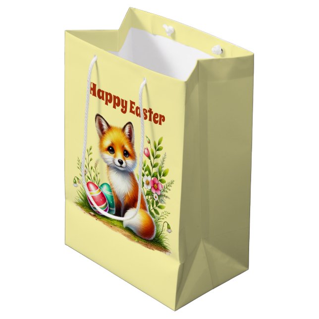 Cute Happy Easter fox bunny kids  Medium Gift Bag (Front Angled)