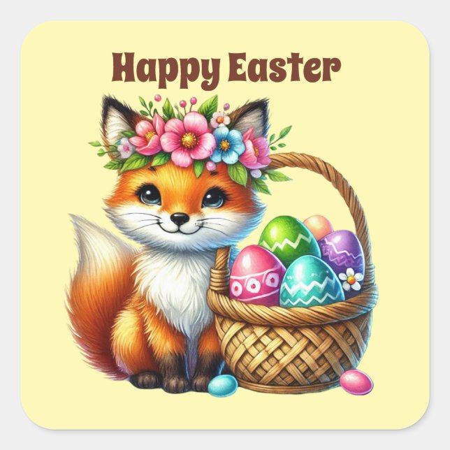 Cute happy Easter fox bunny  Square Sticker (Front)