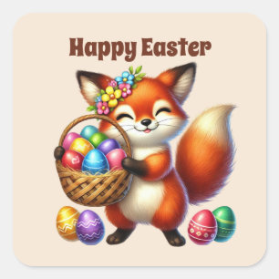 Cute happy Easter fox bunny  Square Sticker