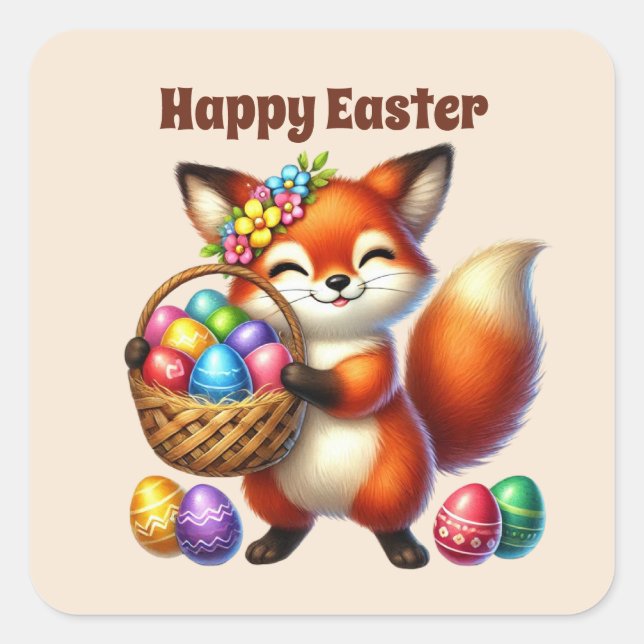 Cute happy Easter fox bunny  Square Sticker (Front)