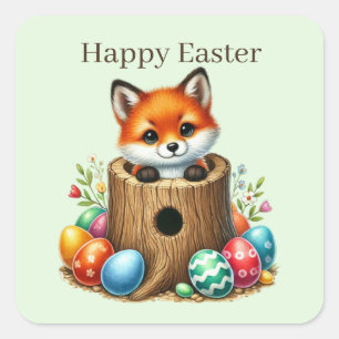 Cute Happy Easter fox Square Sticker