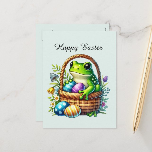 Cute happy Easter frog Holiday Postcard (Front/Back In Situ)