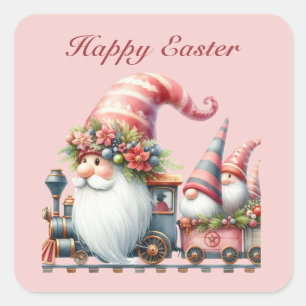 Cute Happy Easter gnome train add text Square Sticker
